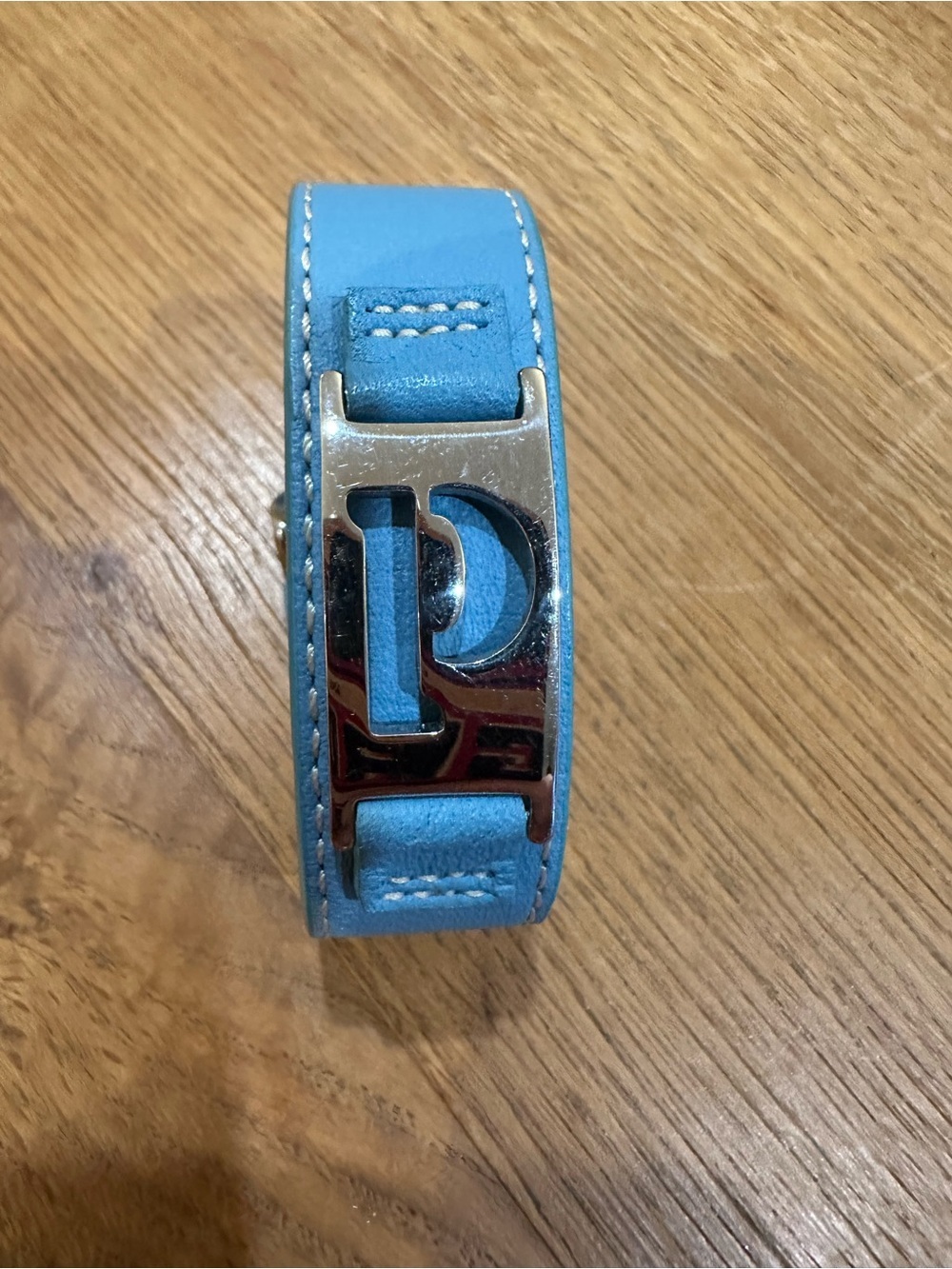 Fossil Light Blue Leather Bracelet with Silver-Tone Buckle